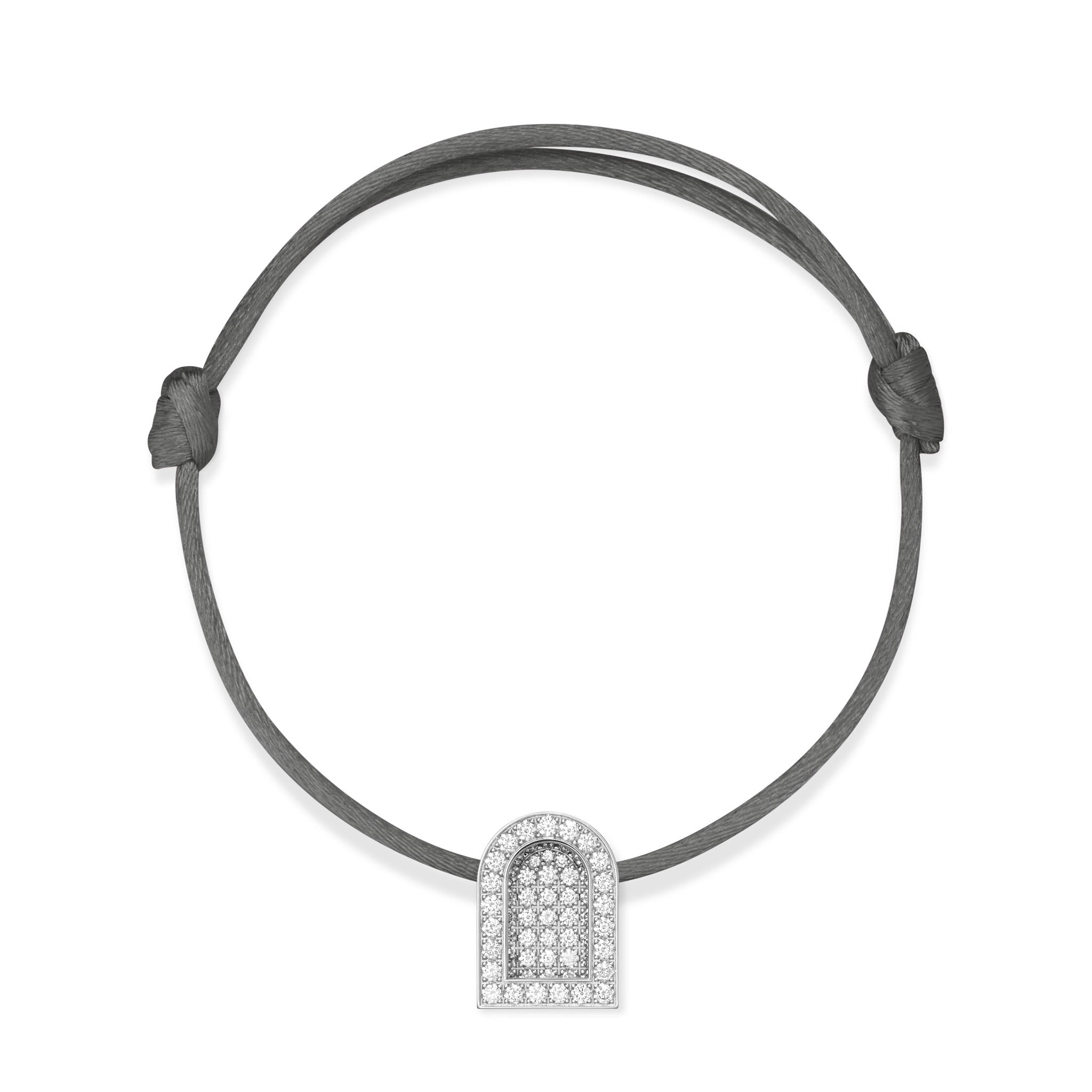 L'Arc Voyage Charm GM, 18k White Gold with Colisée Diamonds on Silk Cord - DAVIDOR