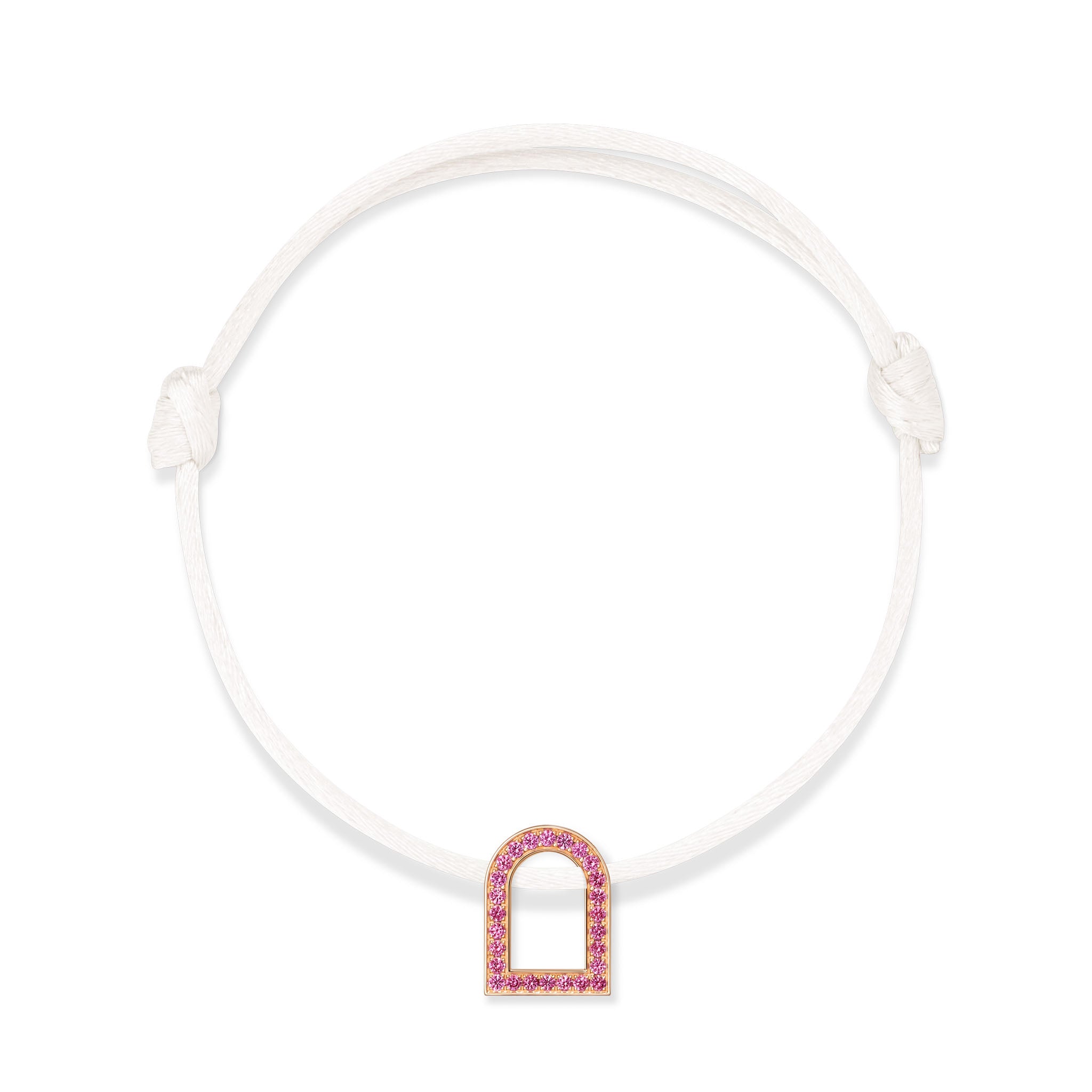 L'Arc Voyage Charm MM, 18k Rose Gold with Galerie Pink Sapphires on Silk Cord - DAVIDOR