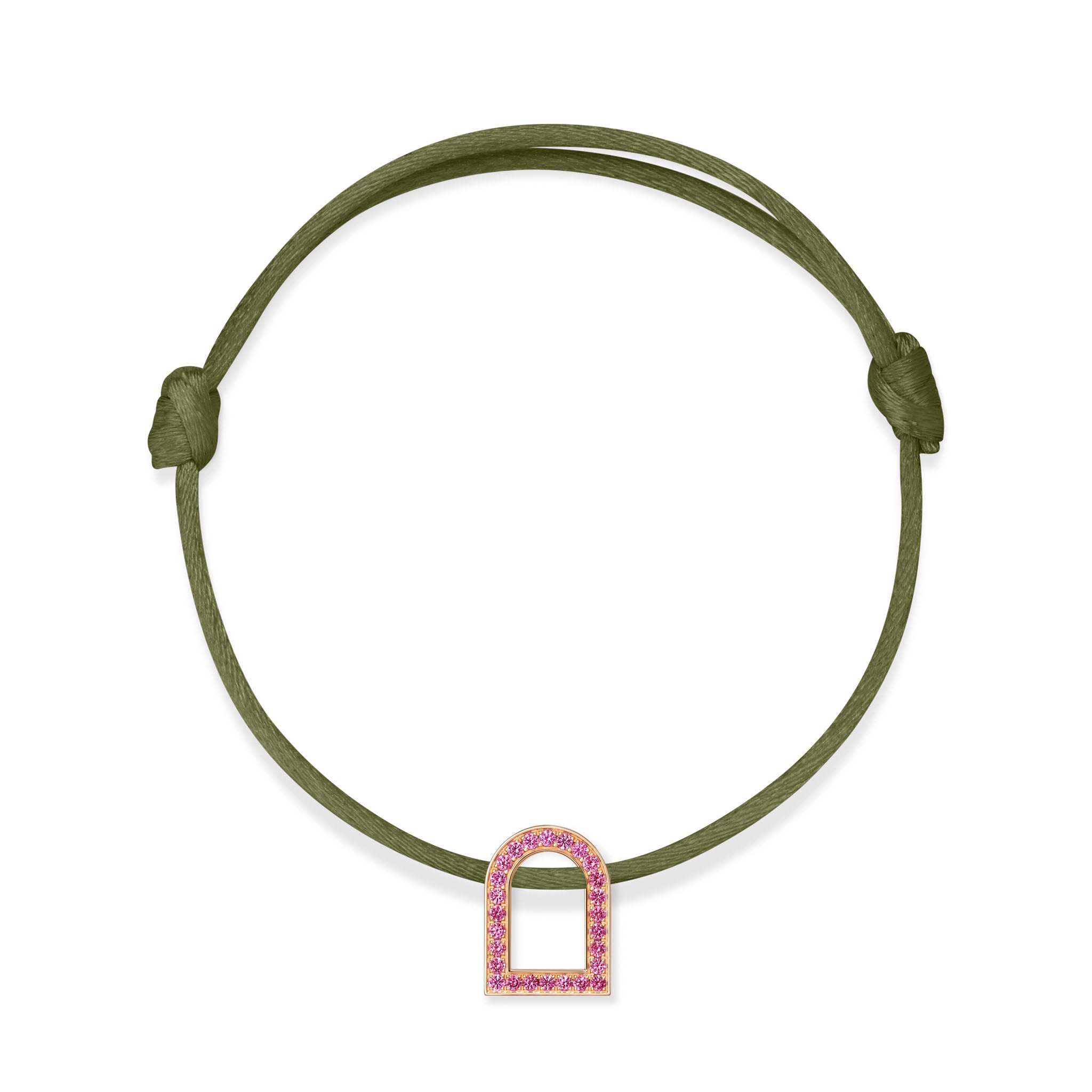 L'Arc Voyage Charm MM, 18k Rose Gold with Galerie Pink Sapphires on Silk Cord - DAVIDOR