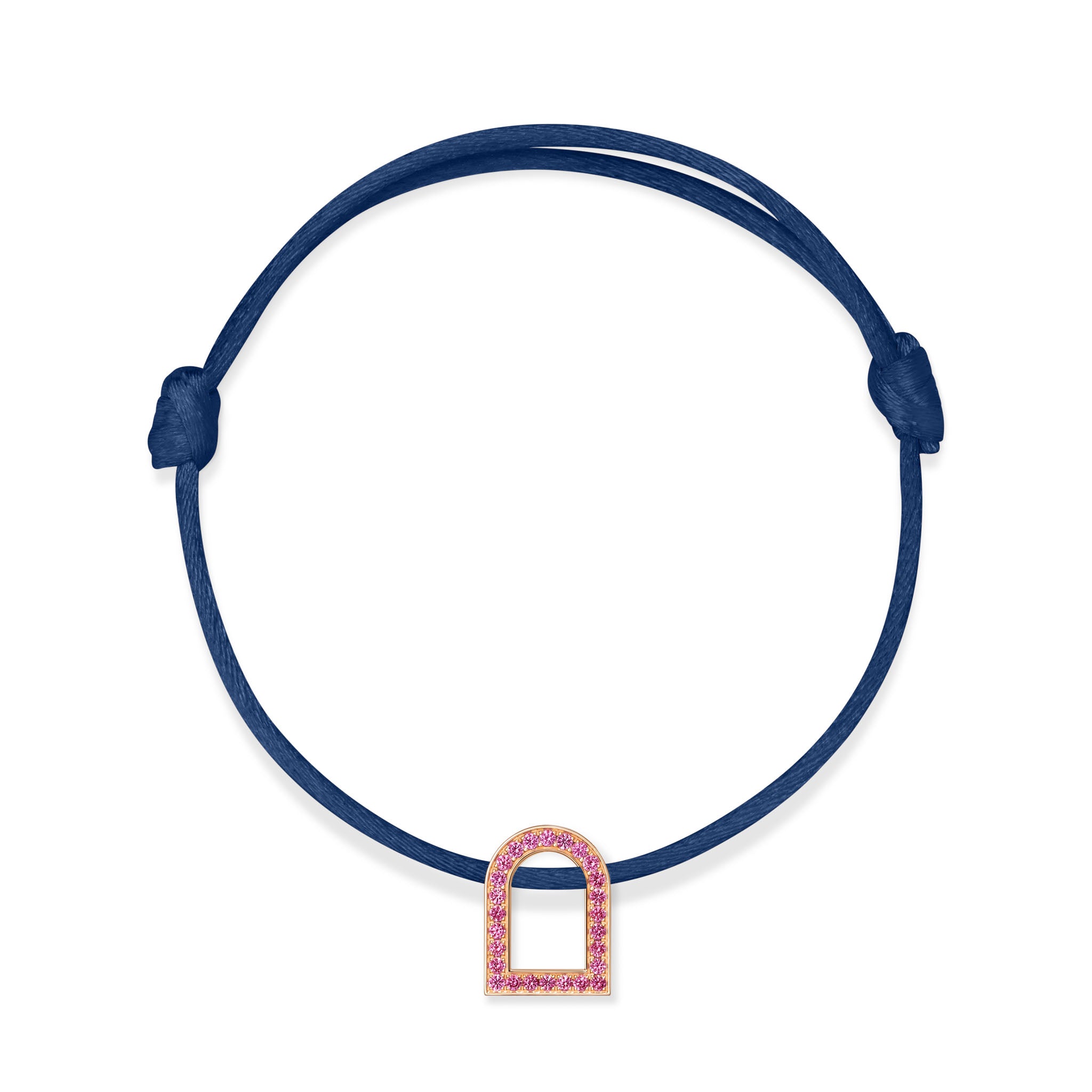 L'Arc Voyage Charm MM, 18k Rose Gold with Galerie Pink Sapphires on Silk Cord - DAVIDOR