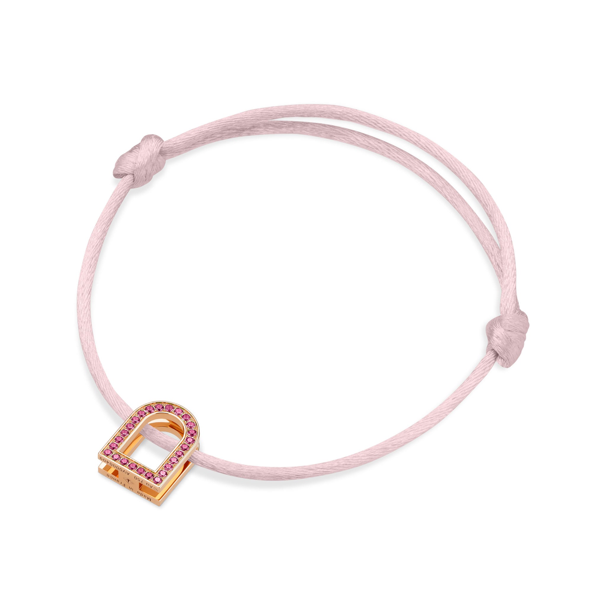 L'Arc Voyage Charm MM, 18k Rose Gold with Galerie Pink Sapphires on Silk Cord - DAVIDOR