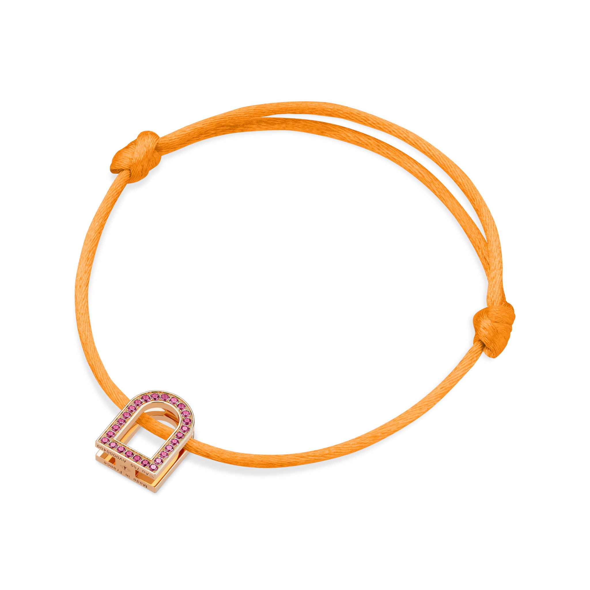 L'Arc Voyage Charm MM, 18k Rose Gold with Galerie Pink Sapphires on Silk Cord - DAVIDOR