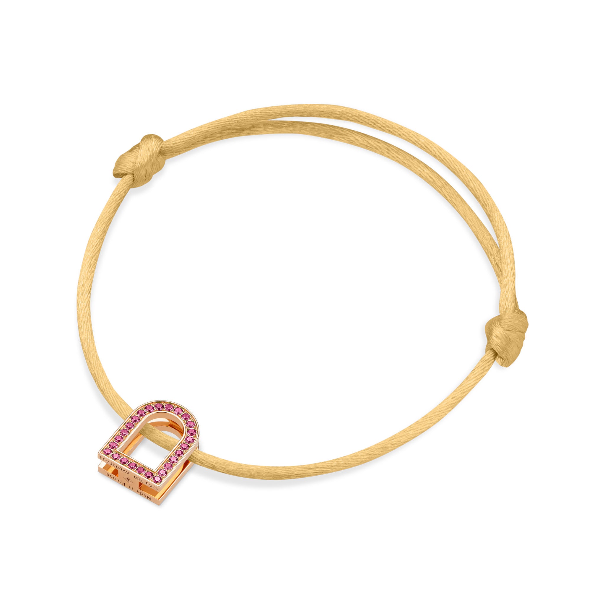 L'Arc Voyage Charm MM, 18k Rose Gold with Galerie Pink Sapphires on Silk Cord - DAVIDOR