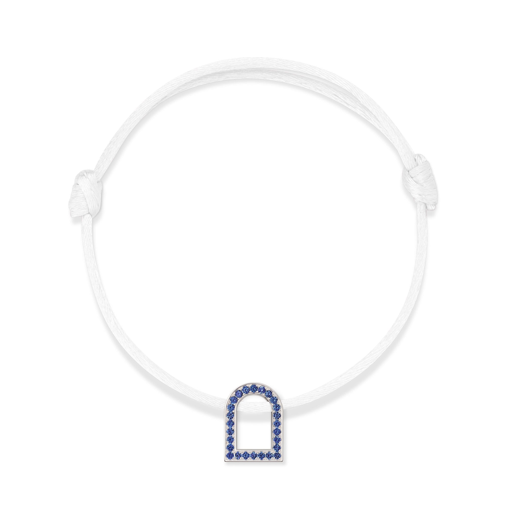 L'Arc Voyage Charm MM, 18k White Gold with Galerie Blue Sapphires on Silk Cord - DAVIDOR