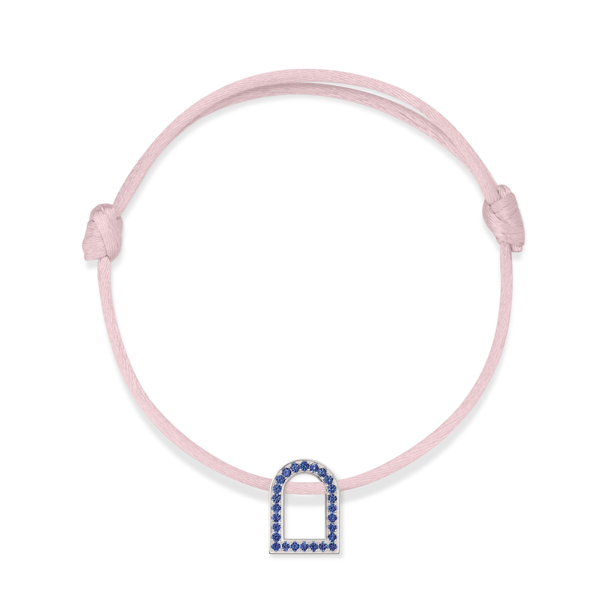 L'Arc Voyage Charm MM, 18k White Gold with Galerie Blue Sapphires on Silk Cord - DAVIDOR