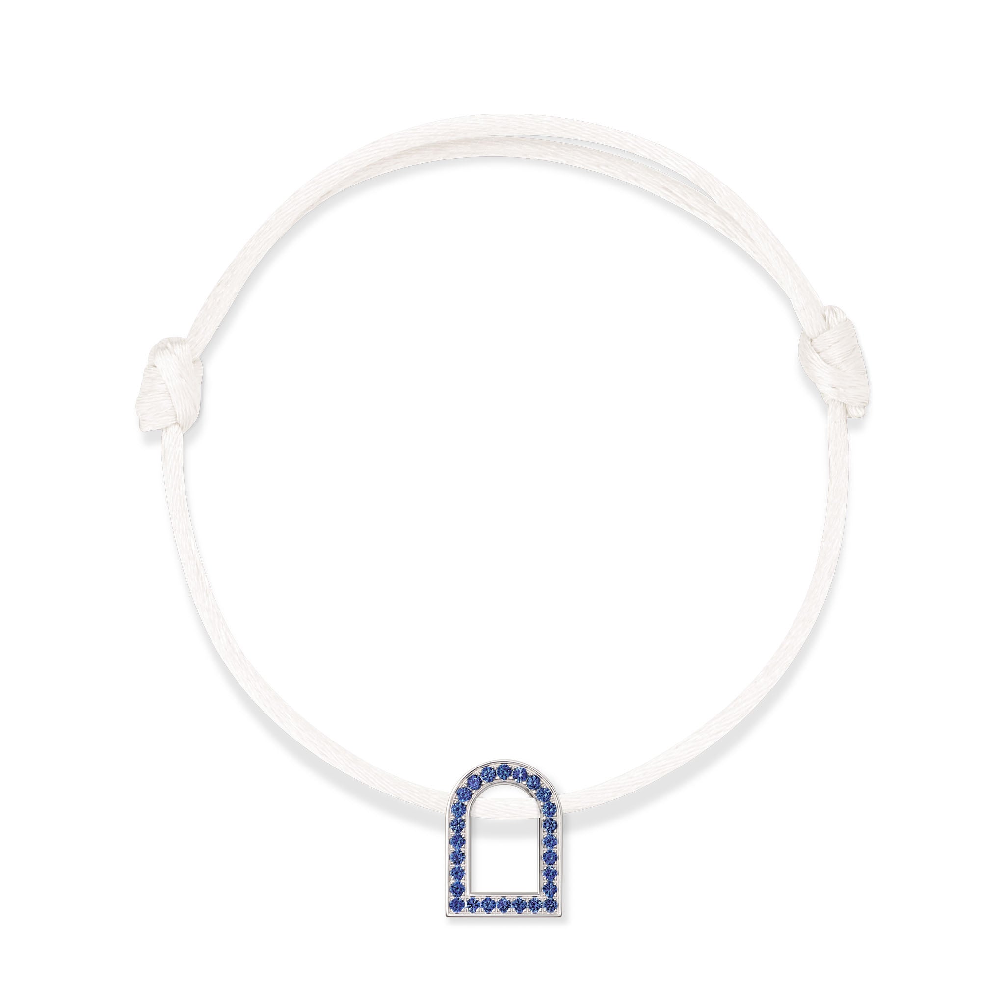 L'Arc Voyage Charm MM, 18k White Gold with Galerie Blue Sapphires on Silk Cord - DAVIDOR