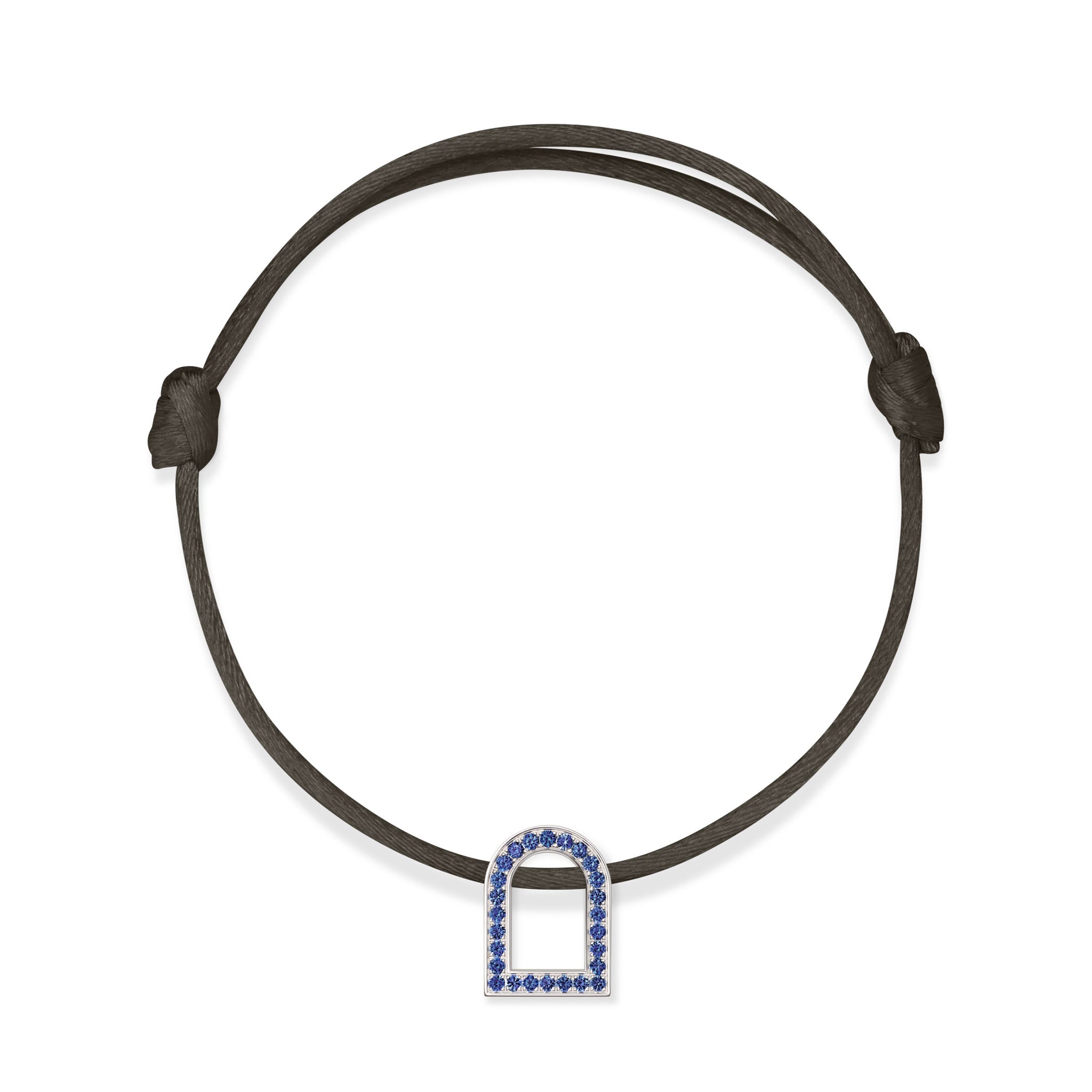 L'Arc Voyage Charm MM, 18k White Gold with Galerie Blue Sapphires on Silk Cord - DAVIDOR