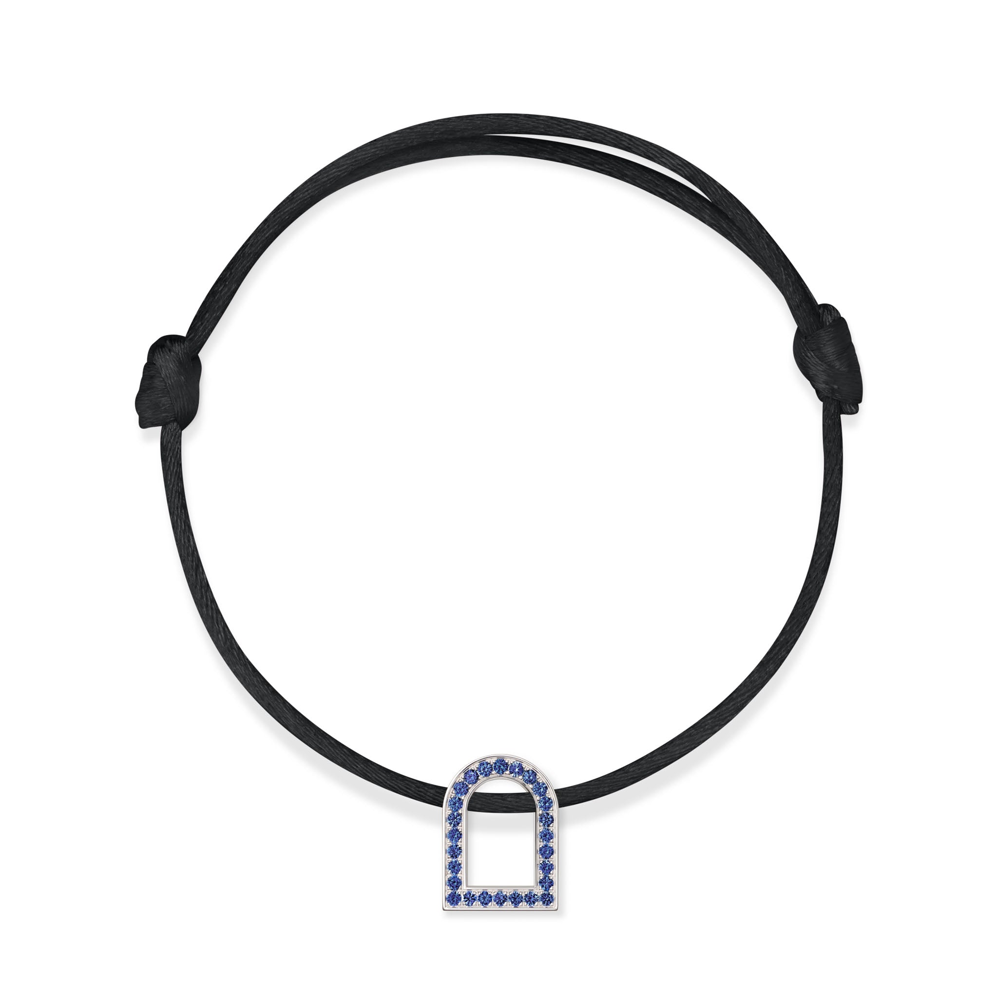 L'Arc Voyage Charm MM, 18k White Gold with Galerie Blue Sapphires on Silk Cord - DAVIDOR