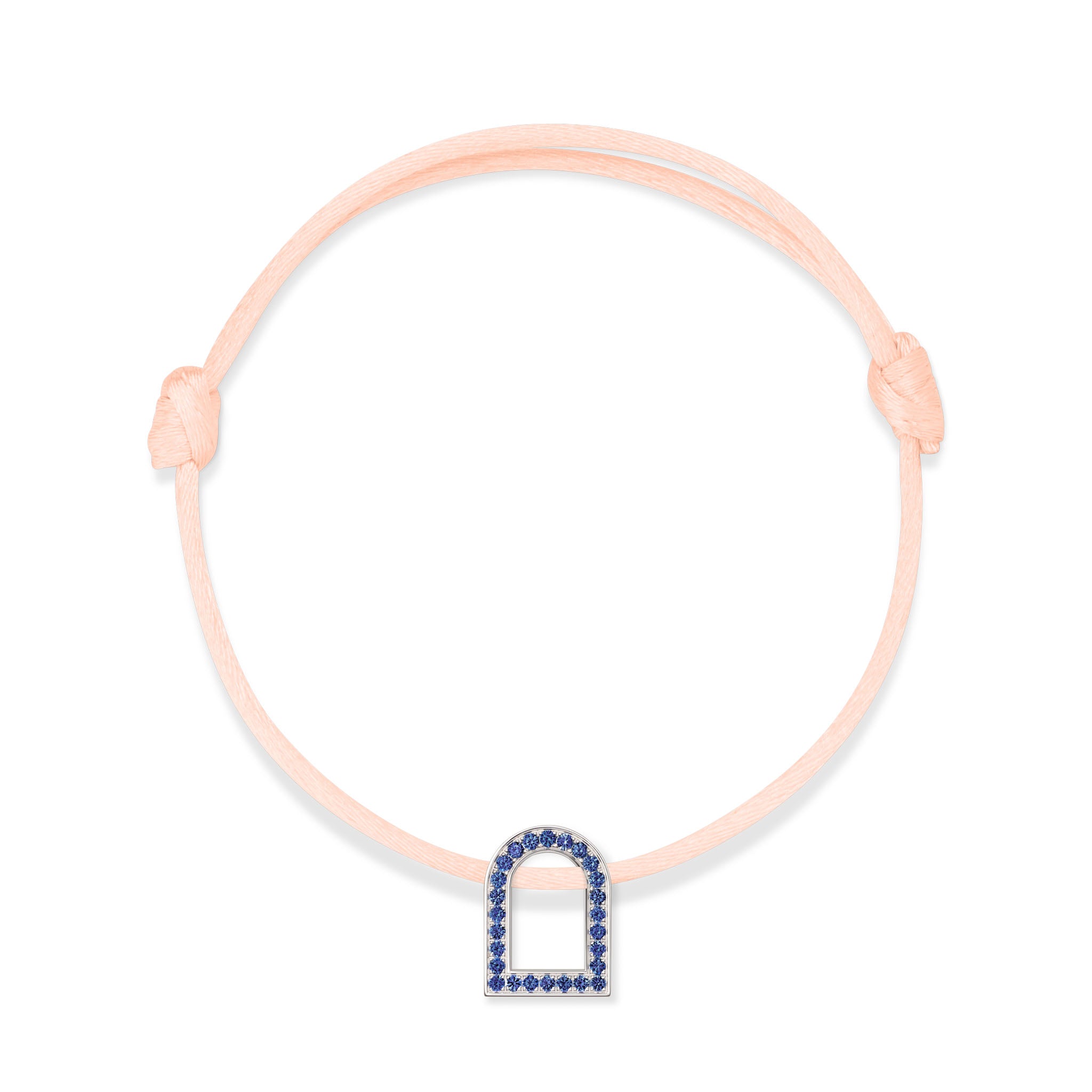 L'Arc Voyage Charm MM, 18k White Gold with Galerie Blue Sapphires on Silk Cord - DAVIDOR