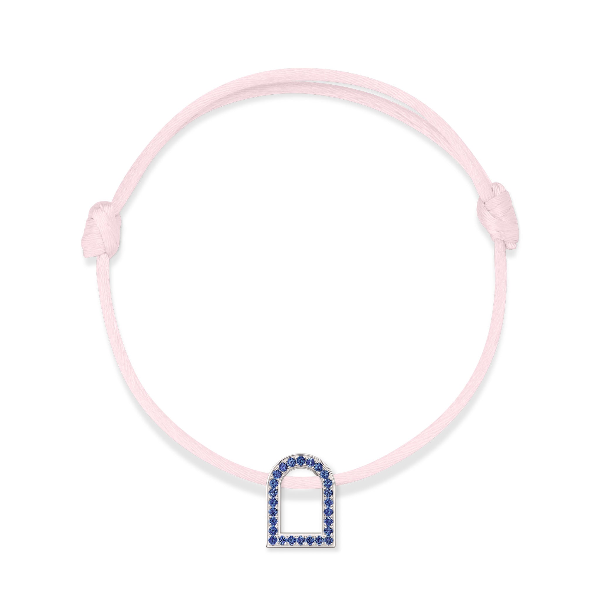 L'Arc Voyage Charm MM, 18k White Gold with Galerie Blue Sapphires on Silk Cord - DAVIDOR