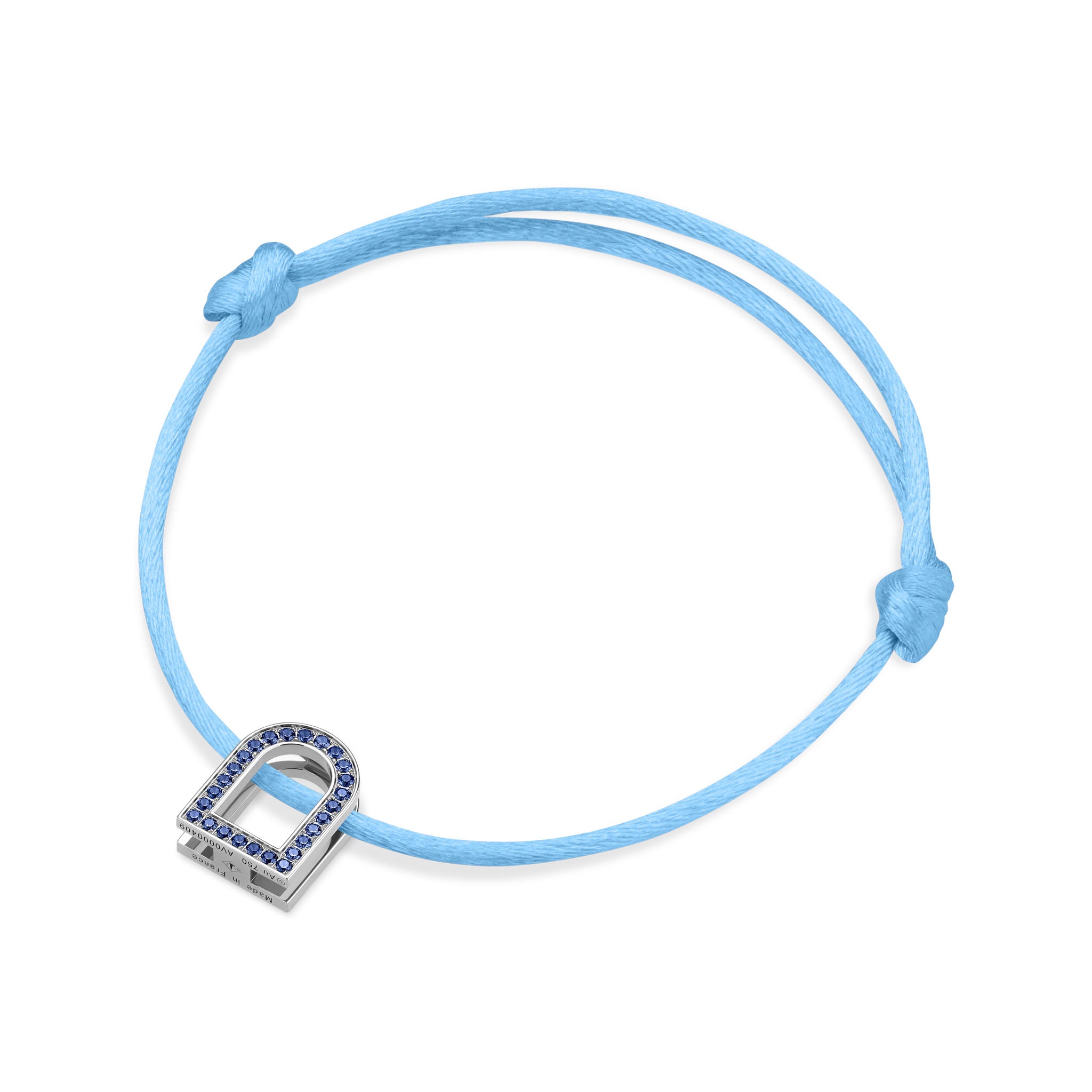 L'Arc Voyage Charm MM, 18k White Gold with Galerie Blue Sapphires on Silk Cord - DAVIDOR