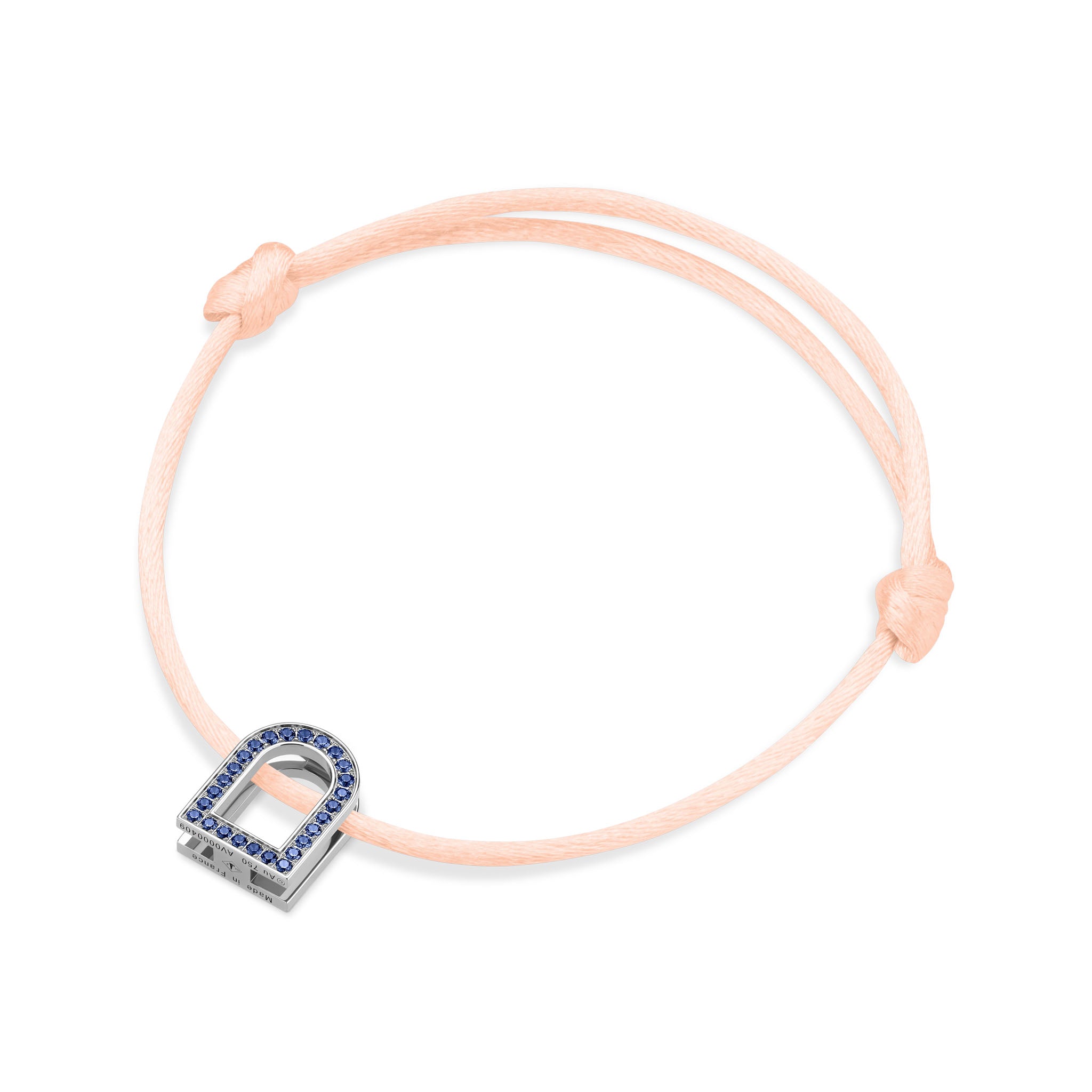 L'Arc Voyage Charm MM, 18k White Gold with Galerie Blue Sapphires on Silk Cord - DAVIDOR