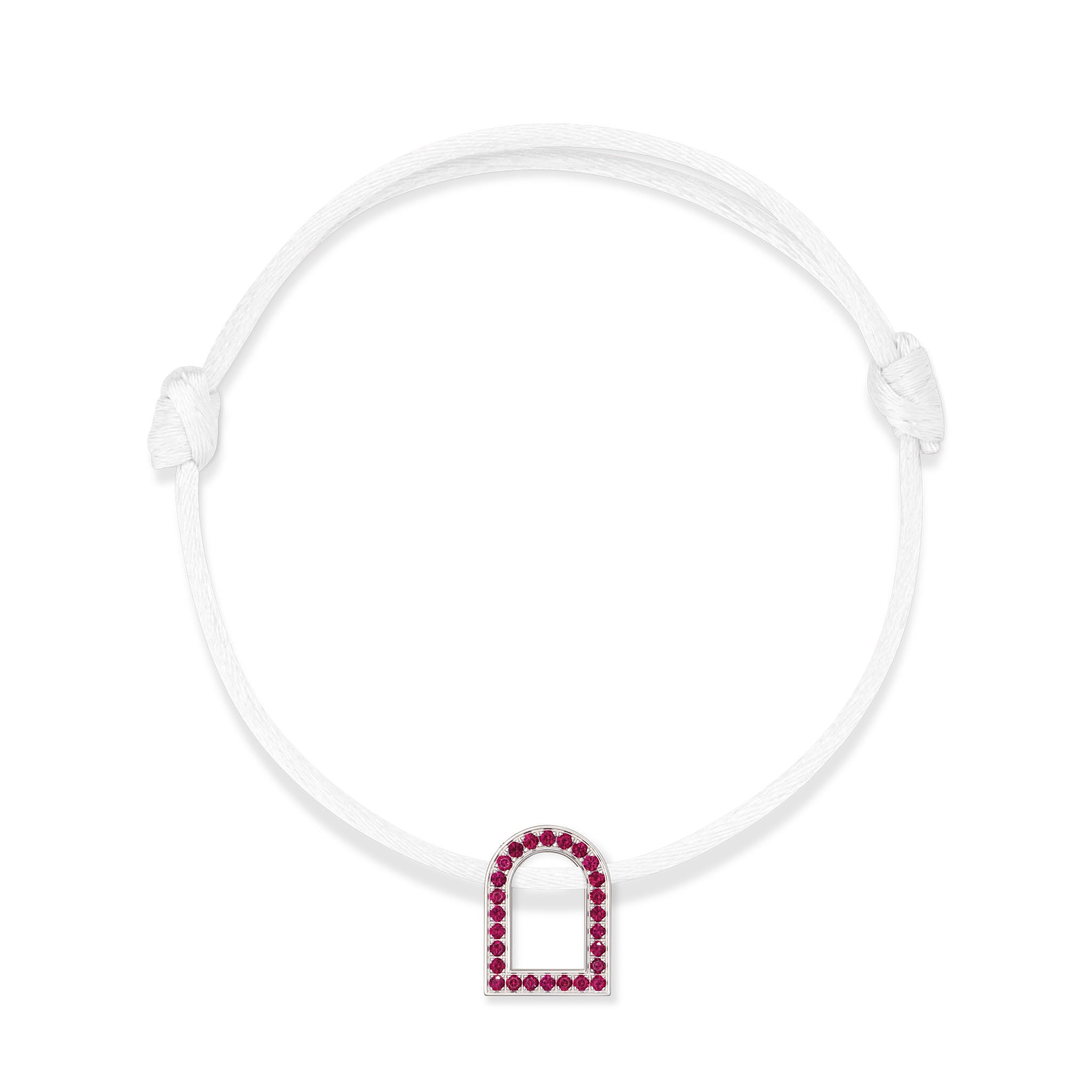 L'Arc Voyage Charm MM, 18k White Gold with Galerie Rubies on Silk Cord - DAVIDOR