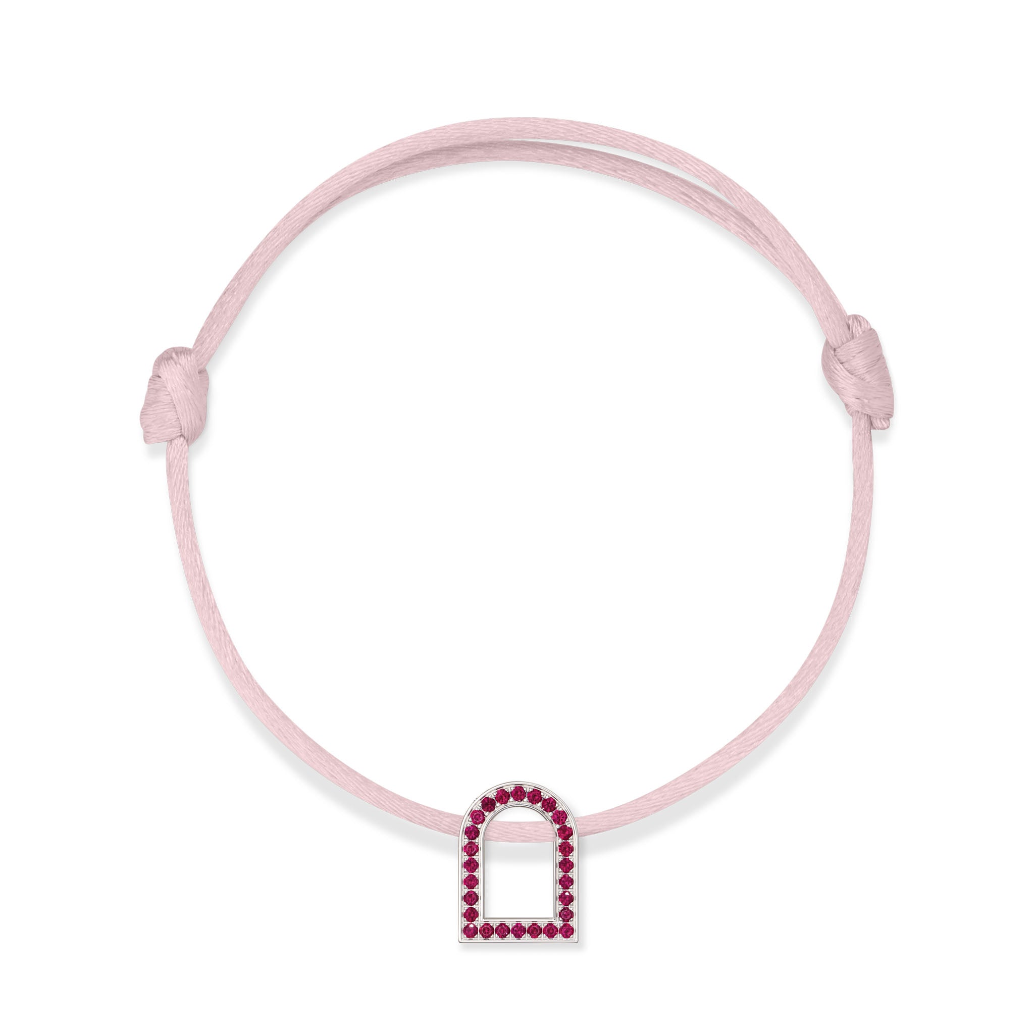 L'Arc Voyage Charm MM, 18k White Gold with Galerie Rubies on Silk Cord - DAVIDOR