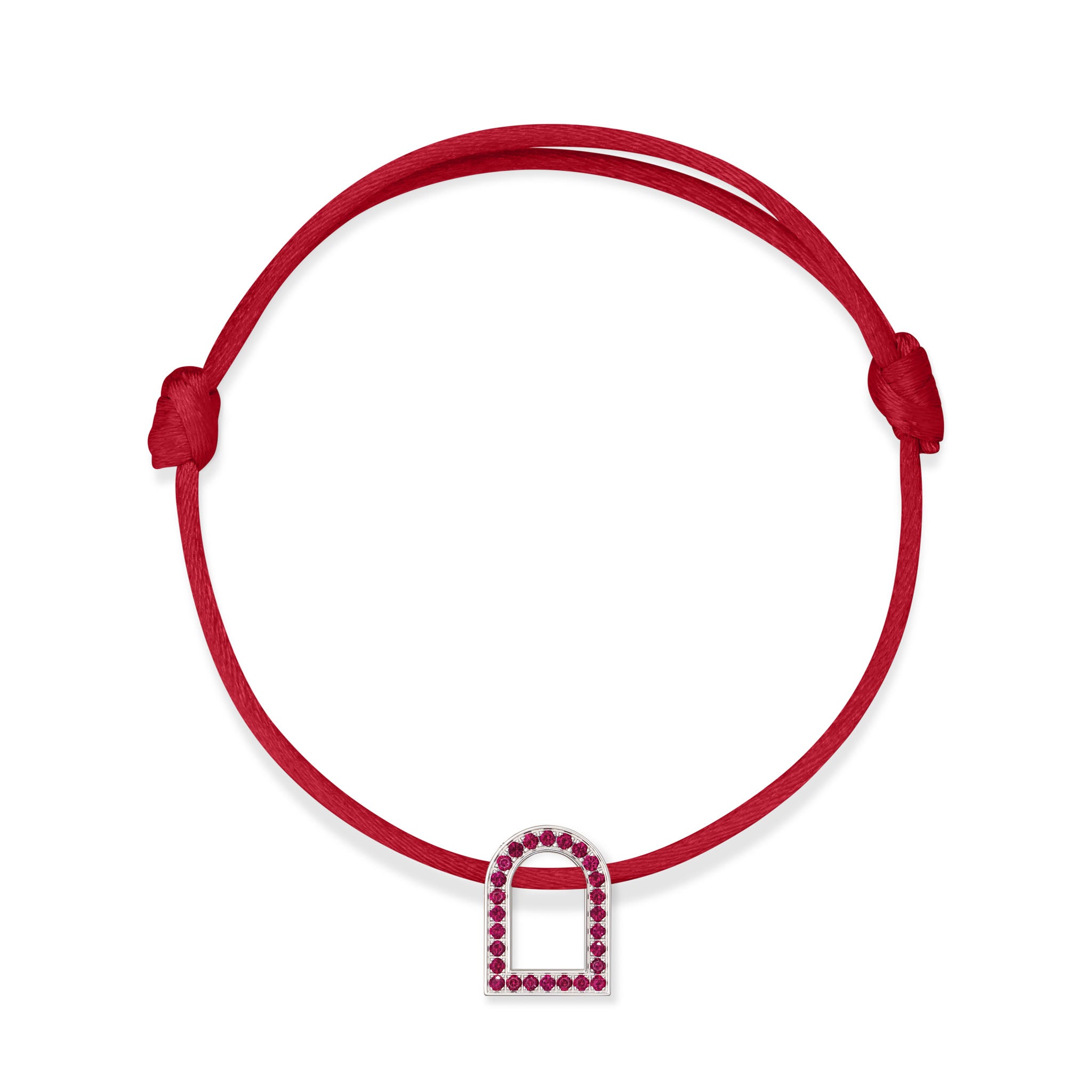 L'Arc Voyage Charm MM, 18k White Gold with Galerie Rubies on Silk Cord - DAVIDOR