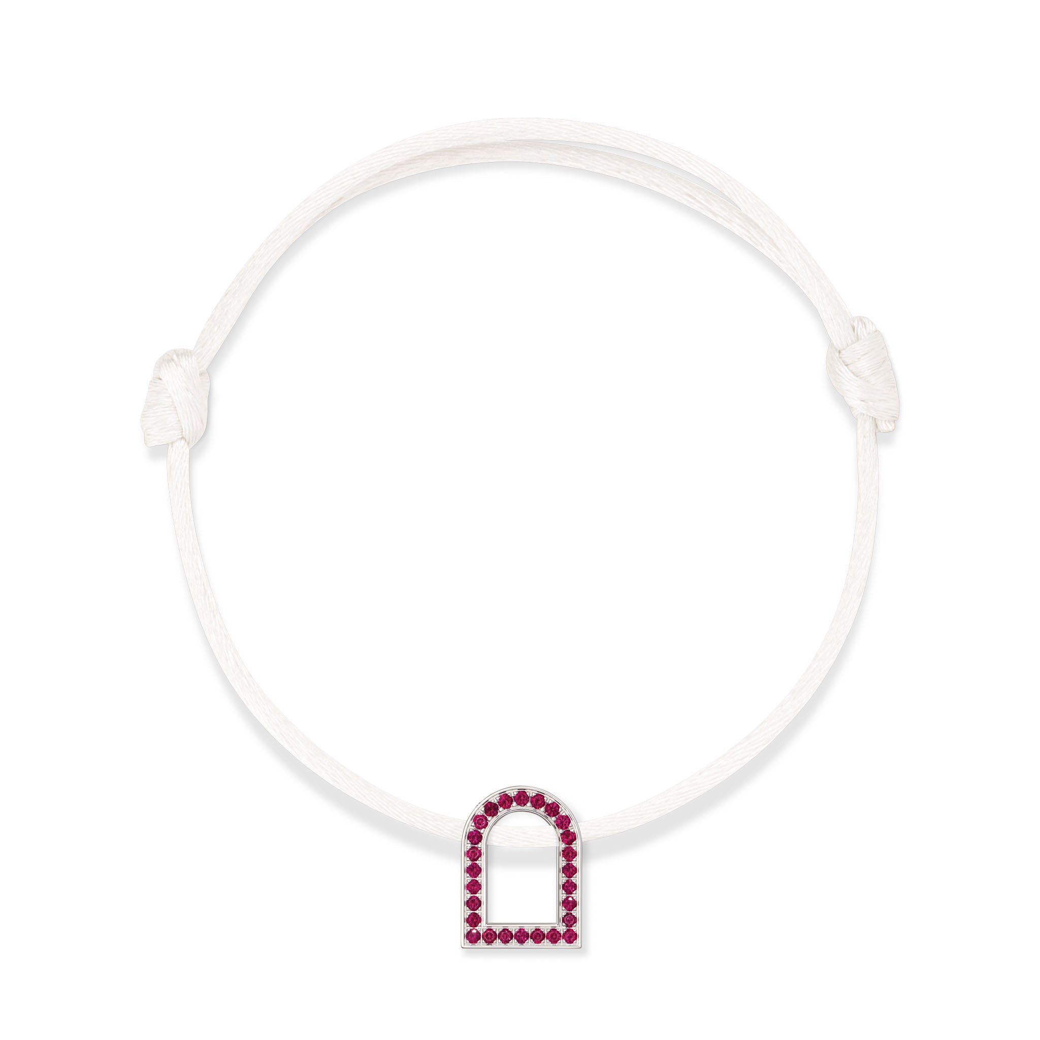 L'Arc Voyage Charm MM, 18k White Gold with Galerie Rubies on Silk Cord - DAVIDOR