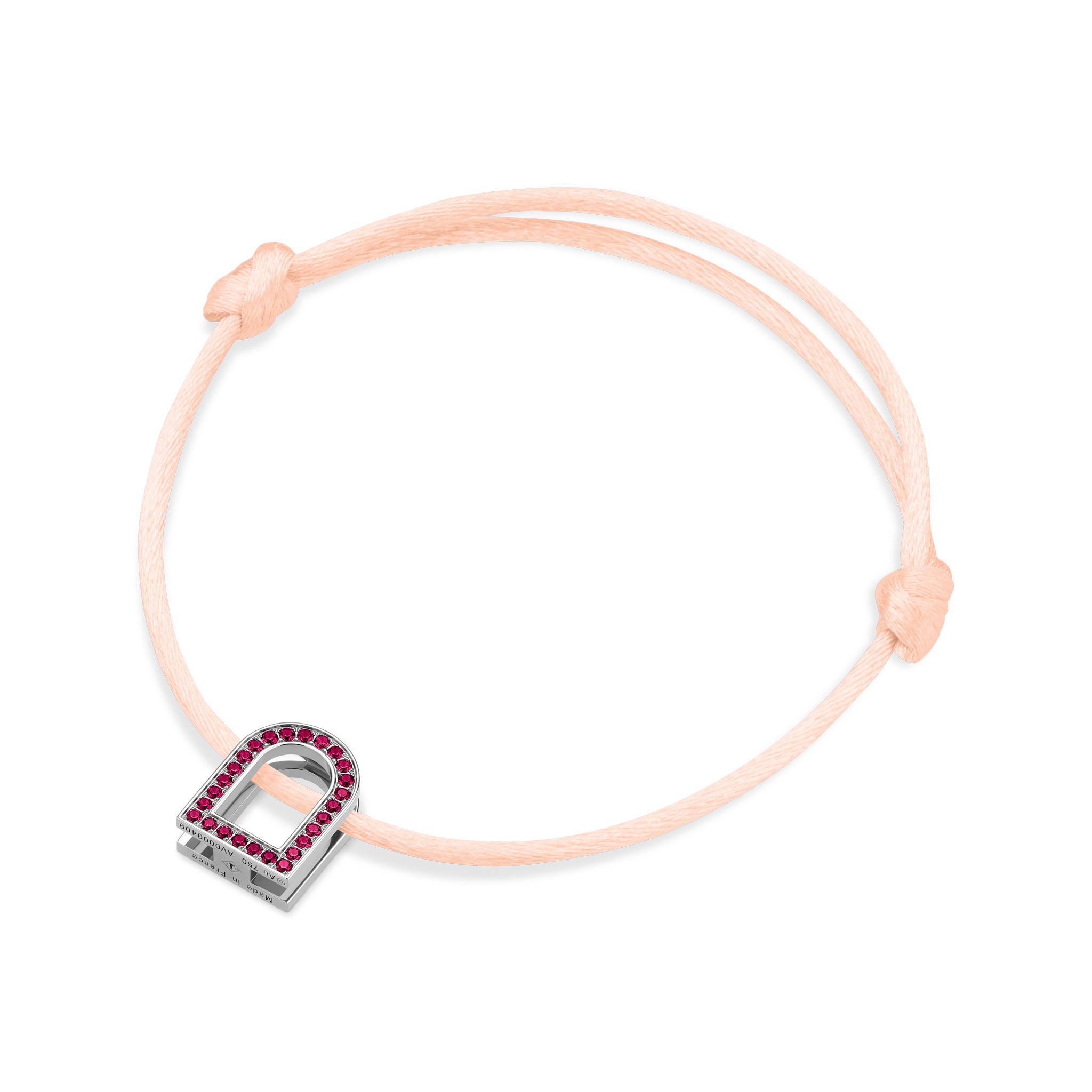 L'Arc Voyage Charm MM, 18k White Gold with Galerie Rubies on Silk Cord - DAVIDOR