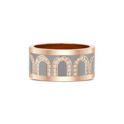 L'Arc de DAVIDOR Ring GM, 18k Rose Gold with Anthracite Lacquered Ceramic and Arcade Diamonds - DAVIDOR