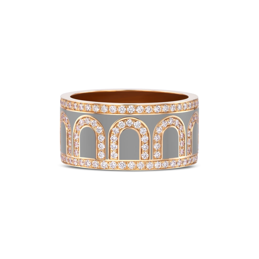 L'Arc de DAVIDOR Ring GM, 18k Rose Gold with Anthracite Lacquered Ceramic and Palais Diamonds - DAVIDOR