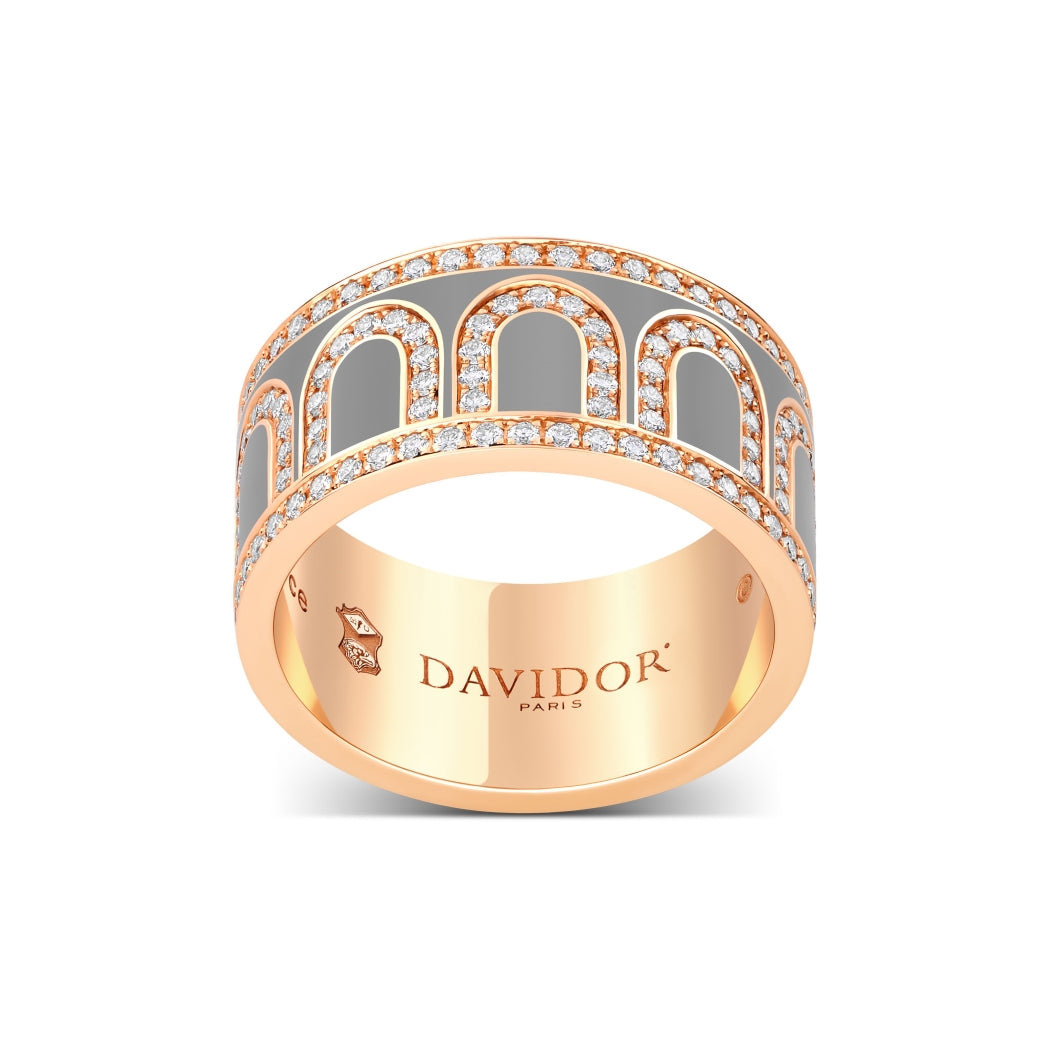 L'Arc de DAVIDOR Ring GM Palais Diamonds, 18k Rose Gold with Anthracite Lacquered Ceramic - DAVIDOR