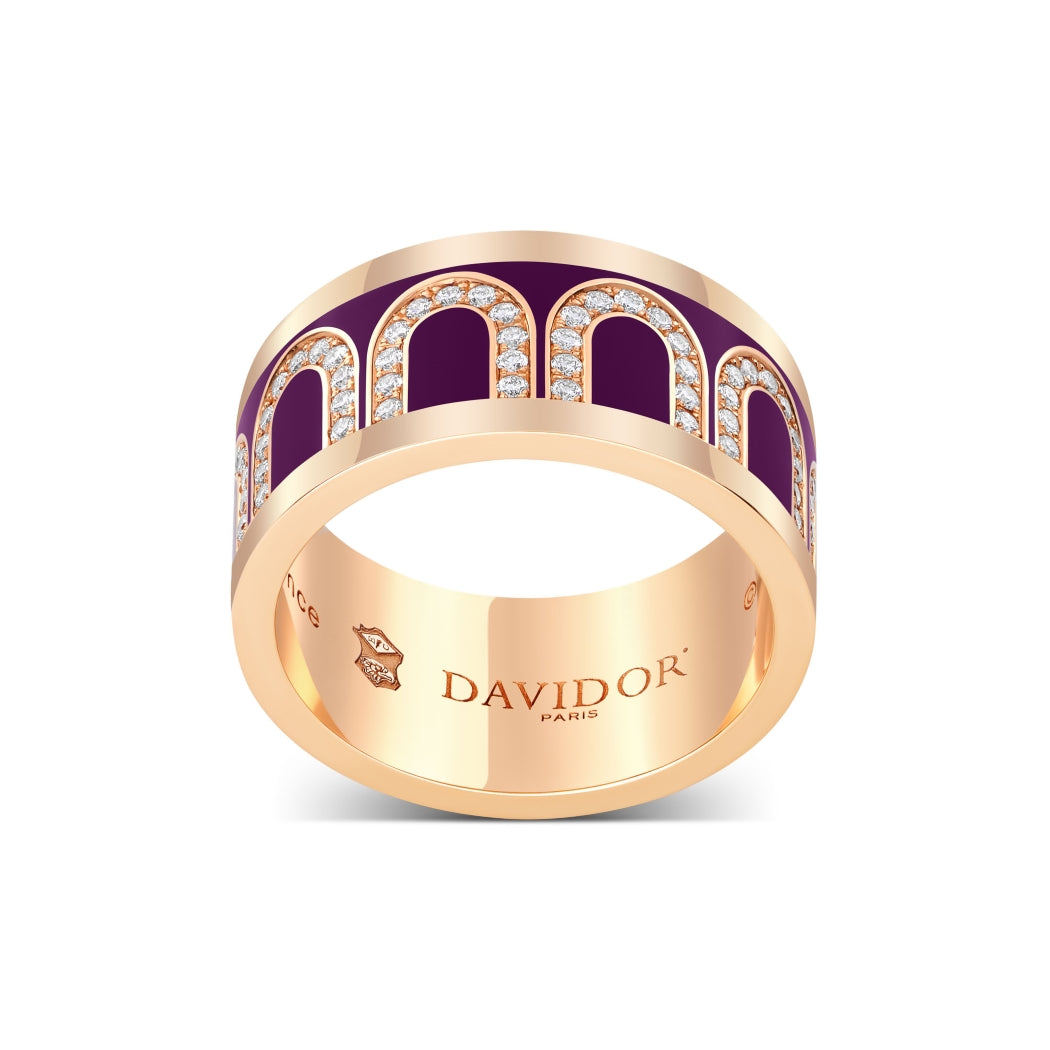 L'Arc de DAVIDOR Ring GM, 18k Rose Gold with Aubergine Lacquered Ceramic and Arcade Diamonds - DAVIDOR