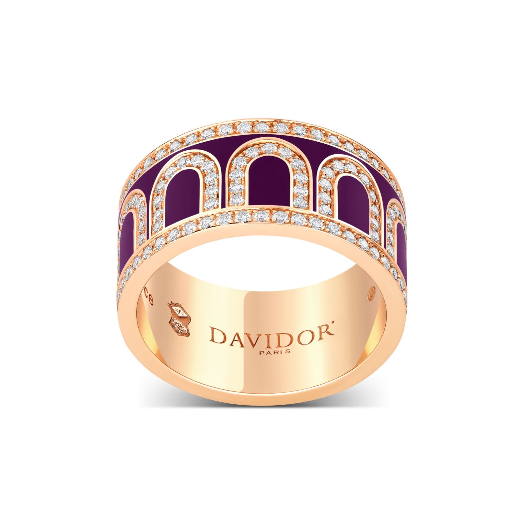 L'Arc de DAVIDOR Ring GM, 18k Rose Gold with Aubergine Lacquered Ceramic and Palais Diamonds - DAVIDOR