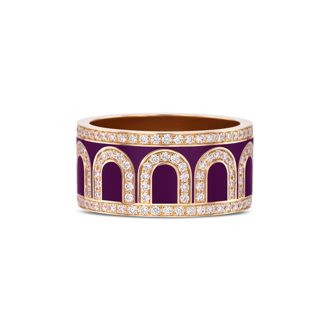 L'Arc de DAVIDOR Ring GM, 18k Rose Gold with Aubergine Lacquered Ceramic and Palais Diamonds - DAVIDOR
