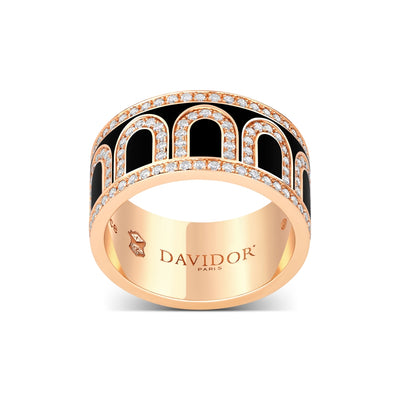 L'Arc de DAVIDOR Ring GM, 18k Rose Gold with Caviar Lacquered Ceramic and Palais Diamonds - DAVIDOR