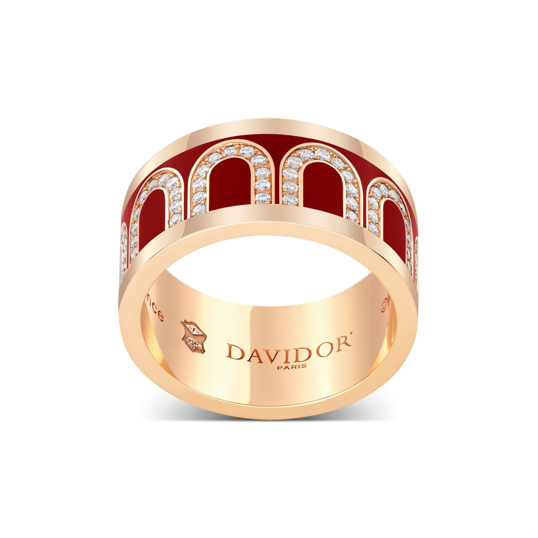L'Arc de DAVIDOR Ring GM, 18k Rose Gold with Davidor Bordeaux Lacquered Ceramic and Arcade Diamonds - DAVIDOR