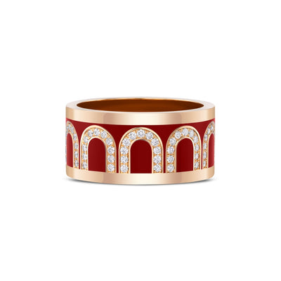 L'Arc de DAVIDOR Ring GM Arcade Diamonds, 18k Rose Gold with Davidor Bordeaux Lacquered Ceramic - DAVIDOR