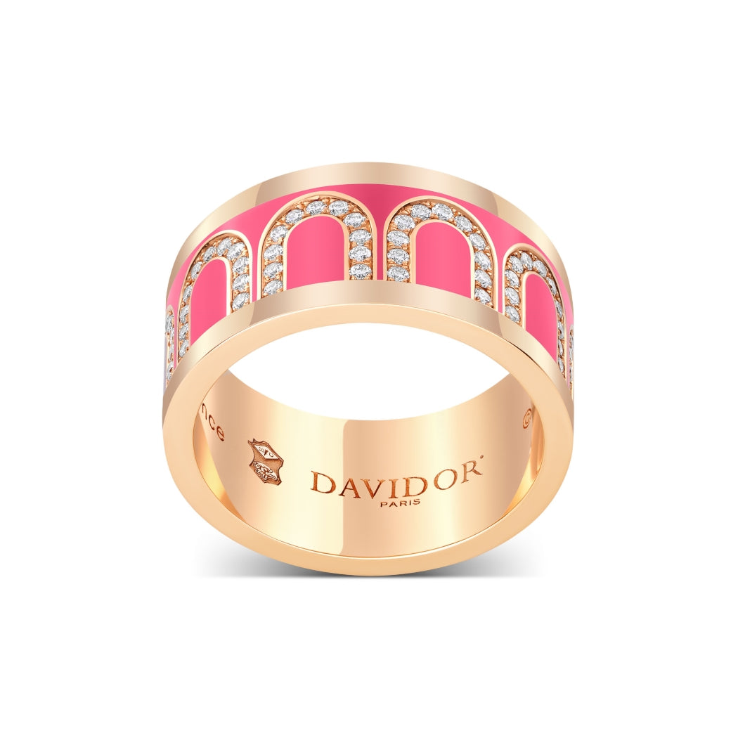 L'Arc de DAVIDOR Ring GM, 18k Rose Gold with Flamant Lacquered Ceramic and Arcade Diamonds - DAVIDOR