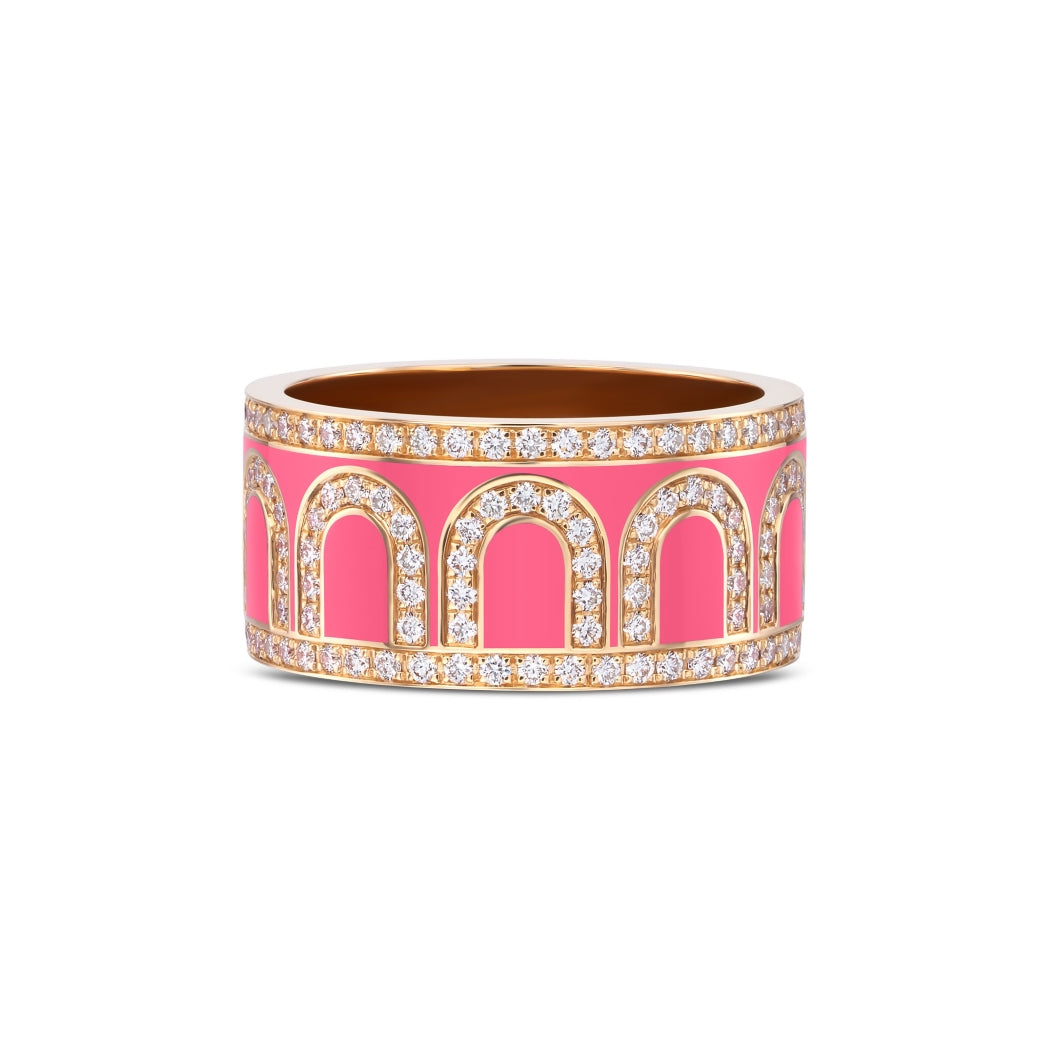 L'Arc de DAVIDOR Ring GM, 18k Rose Gold with Flamant Lacquered Ceramic and Palais Diamonds - DAVIDOR