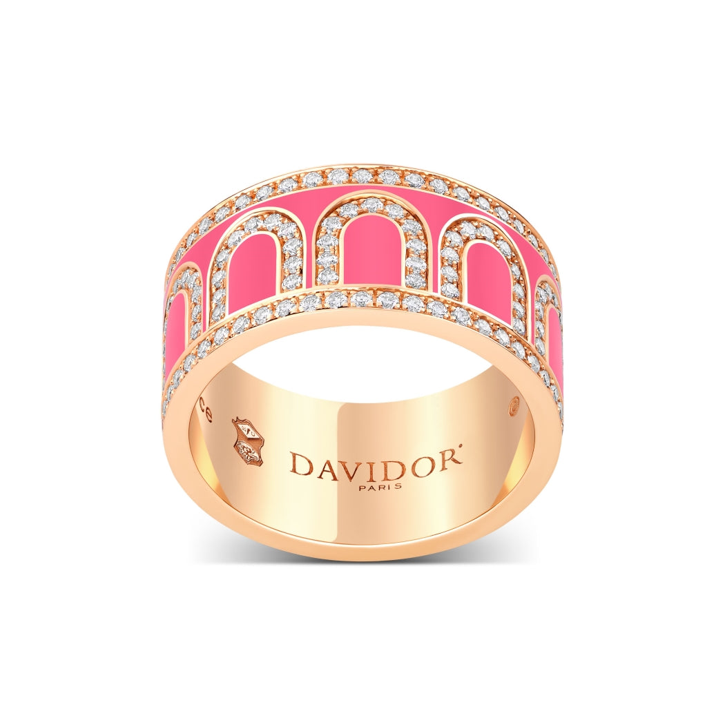 L'Arc de DAVIDOR Ring GM, 18k Rose Gold with Flamant Lacquered Ceramic and Palais Diamonds - DAVIDOR