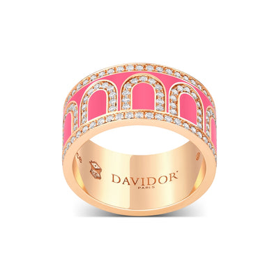 L'Arc de DAVIDOR Ring GM Palais Diamonds, 18k Rose Gold with Flamant Lacquered Ceramic - DAVIDOR