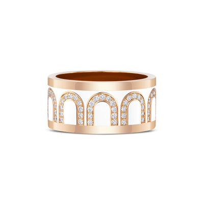 L'Arc de DAVIDOR Ring GM, 18k Rose Gold with Neige Lacquered Ceramic and Arcade Diamonds - DAVIDOR