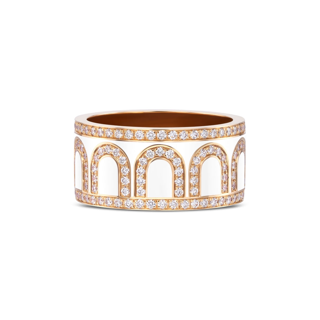 L'Arc de DAVIDOR Ring GM, 18k Rose Gold with Neige Lacquered Ceramic and Palais Diamonds - DAVIDOR