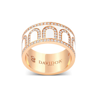 L'Arc de DAVIDOR Ring GM, 18k Rose Gold with Neige Lacquered Ceramic and Palais Diamonds - DAVIDOR