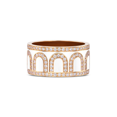 L'Arc de DAVIDOR Ring GM Palais Diamonds, 18k Rose Gold with Neige Lacquered Ceramic - DAVIDOR
