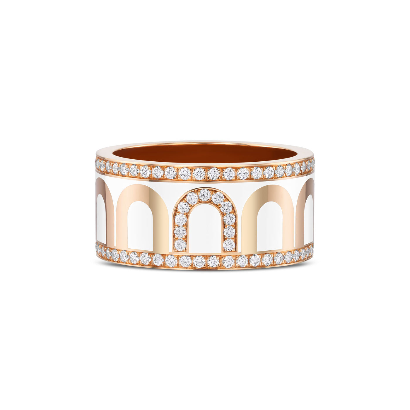 L'Arc de DAVIDOR Ring GM Porta Diamonds, 18k Rose Gold with Neige Lacquered Ceramic - DAVIDOR