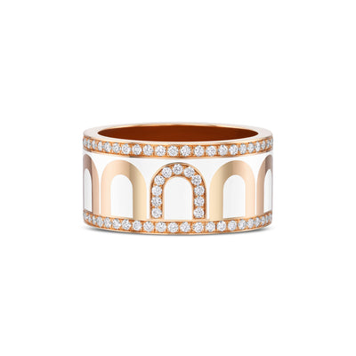 L'Arc de DAVIDOR Ring GM, 18k Rose Gold with Neige Lacquered Ceramic and Porta Diamonds - DAVIDOR