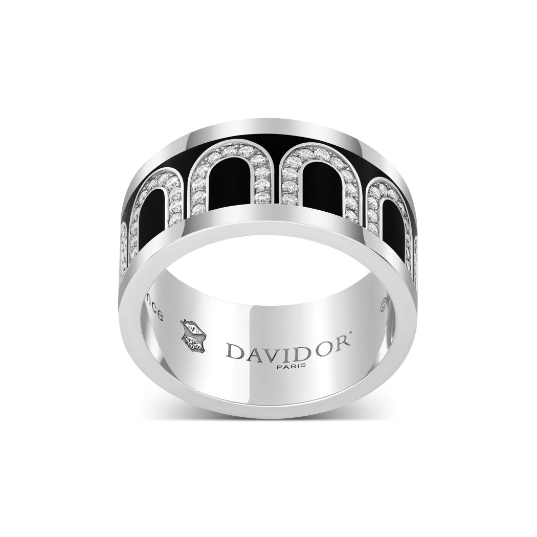 L'Arc de DAVIDOR Ring GM Arcade Diamonds, 18k White Gold with Caviar Lacquered Ceramic - DAVIDOR