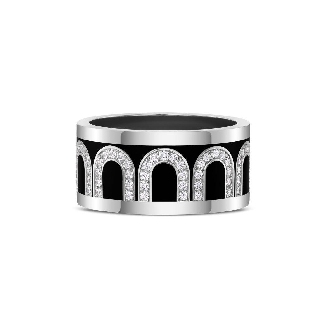 L'Arc de DAVIDOR Ring GM Arcade Diamonds, 18k White Gold with Caviar Lacquered Ceramic - DAVIDOR