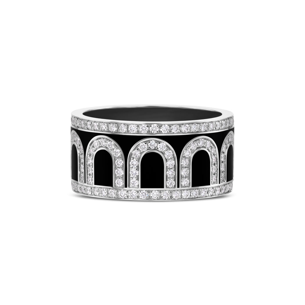 L'Arc de DAVIDOR Ring GM, 18k White Gold with Caviar Lacquered Ceramic and Palais Diamonds - DAVIDOR