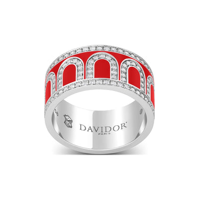 L'Arc de DAVIDOR Ring GM, 18k White Gold with Fraise Lacquered Ceramic and Palais Diamonds - DAVIDOR