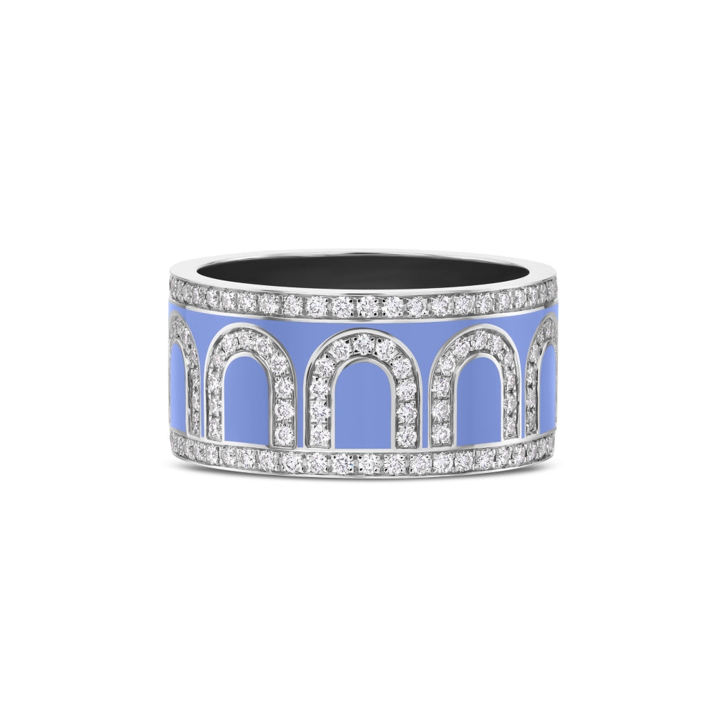 L'Arc de DAVIDOR Ring GM, 18k White Gold with Hortensia Lacquered Ceramic and Palais Diamonds - DAVIDOR