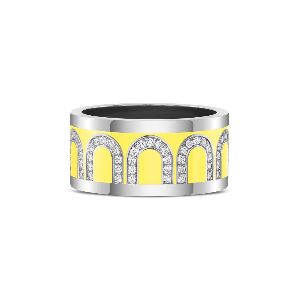 L'Arc de DAVIDOR Ring GM, 18k White Gold with Limoncello Lacquered Ceramic and Arcade Diamonds - DAVIDOR