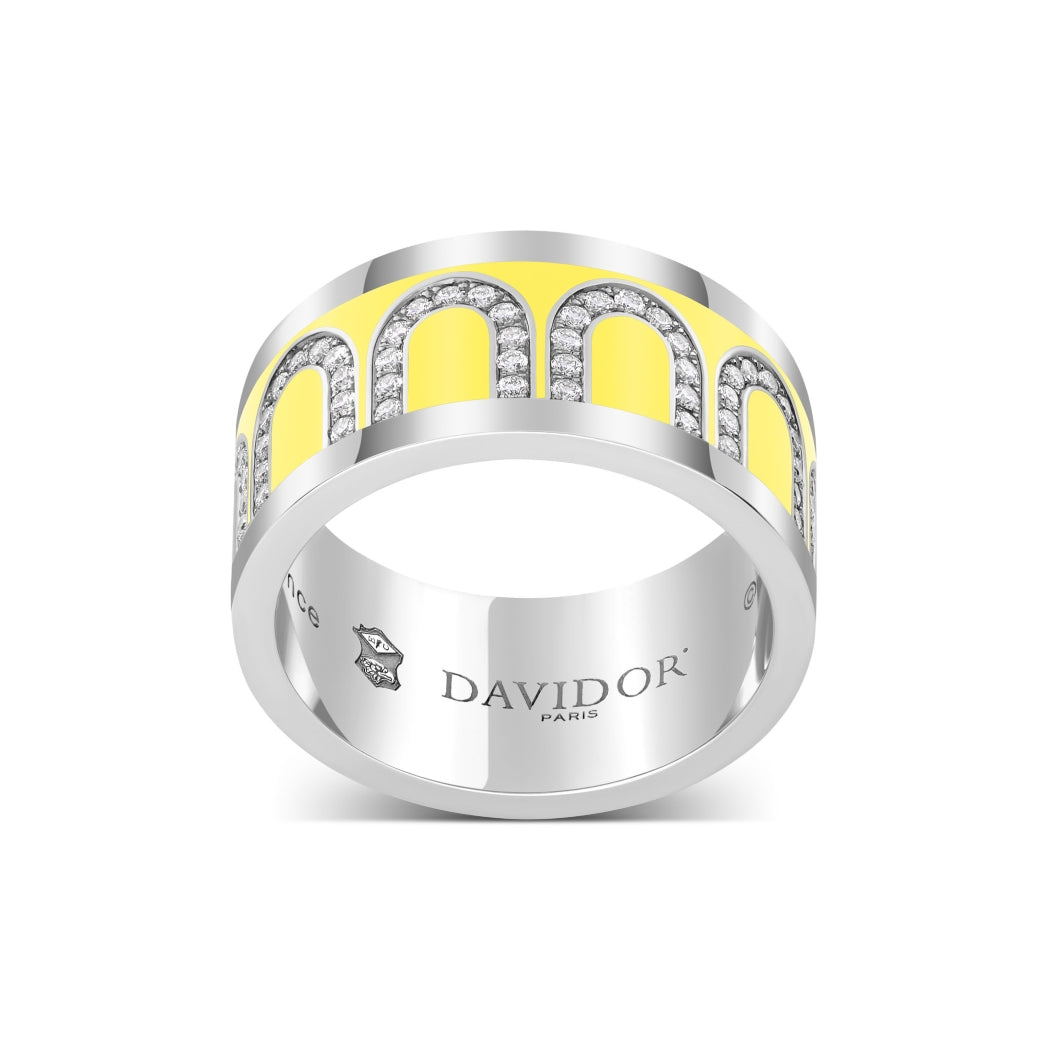 L'Arc de DAVIDOR Ring GM, 18k White Gold with Limoncello Lacquered Ceramic and Arcade Diamonds - DAVIDOR