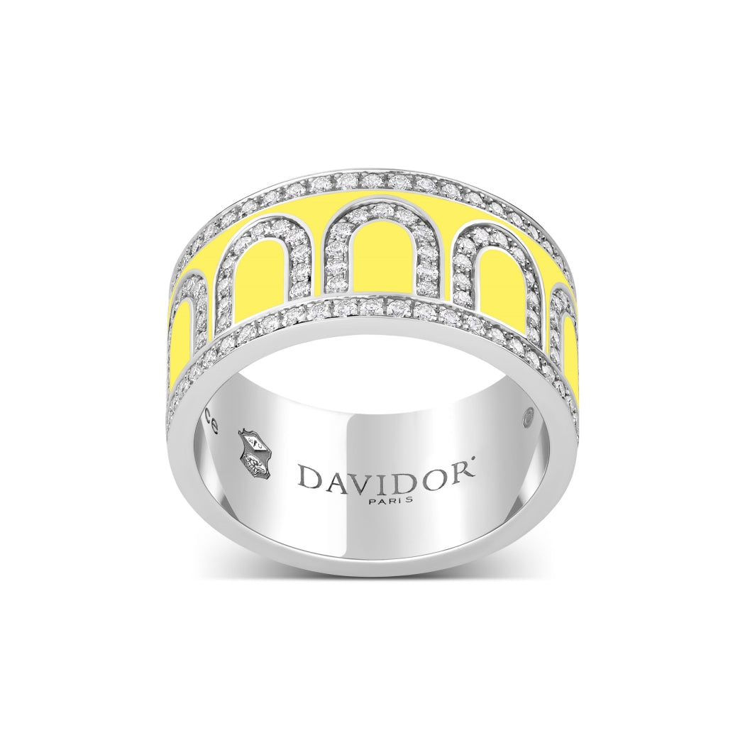 L'Arc de DAVIDOR Ring GM, 18k White Gold with Limoncello Lacquered Ceramic and Palais Diamonds - DAVIDOR