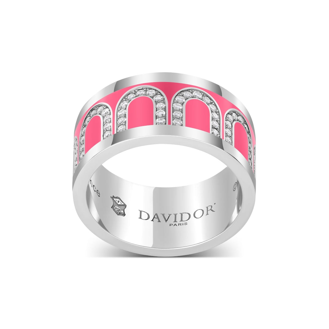L'Arc de DAVIDOR Ring GM Arcade Diamonds, 18k White Gold with May Rose Lacquered Ceramic - DAVIDOR