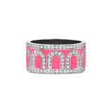 L'Arc de DAVIDOR Ring GM, 18k White Gold with May Rose Lacquered Ceramic and Palais Diamonds - DAVIDOR